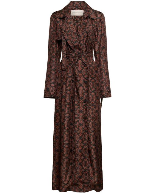 Dries Van Noten シルクサテンベルテッドロングコート Brown