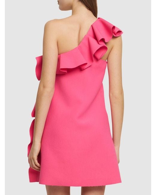 MSGM Pink One-Shoulder Ruffled Mini Dress