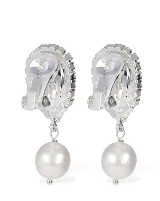 Magda Butrym White Crystal & Pearl Drop Earrings