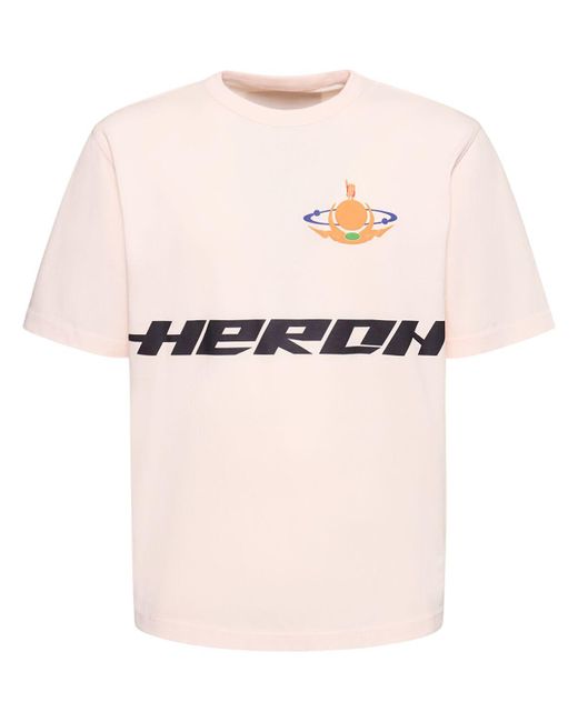 T-shirt in jersey di cotone con stampa di Heron Preston in Natural da Uomo