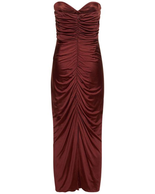 Costarellos Red Aveline Strapless Ruched Midi Dress