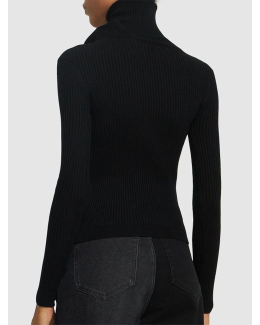 Y. Project Black Ribbed Knit High Neck Long Sleeve Top