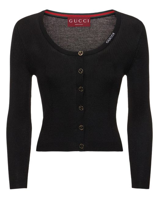 Cardigan en laine mélangée ultra-fine Gucci en coloris Black