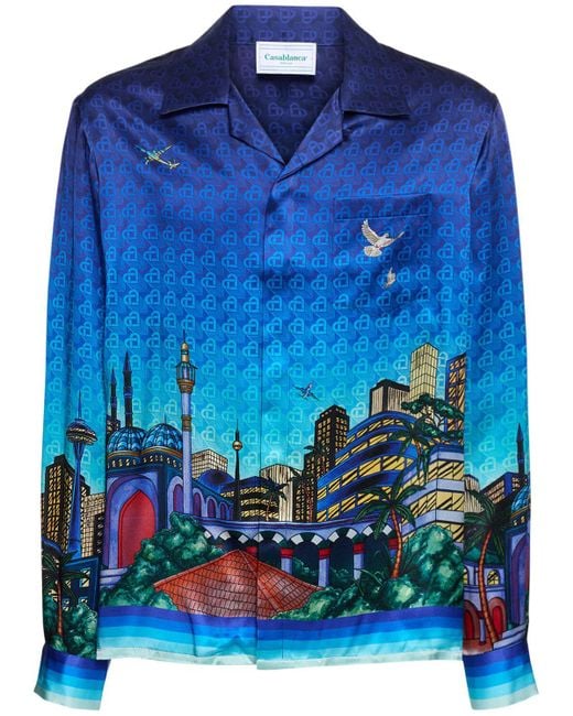 Casablancabrand Blue Night View Print Silk Twill Shirt for men