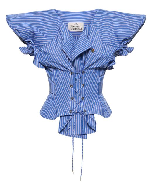 Vivienne Westwood Blue Kate Striped Cotton Lace-up Top