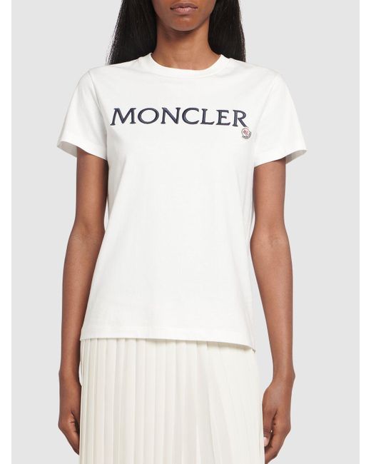 Moncler White Embroidered Organic Cotton Logo T-Shirt