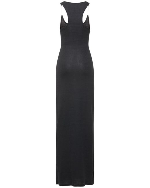 Y. Project Black Ribbed Knit Invisible Straps Long Dress