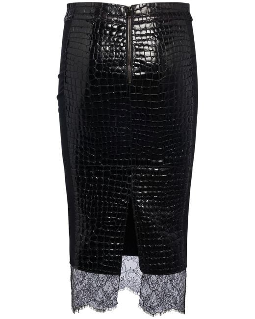 Tom Ford Black Lvr Exclusive Emboss Leather Midi Skirt