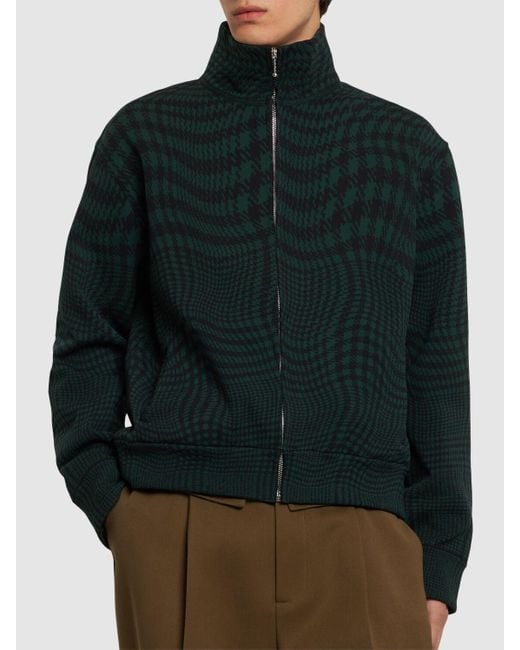 Burberry Green Houndstooth Print Cotton Track Jacket for men
