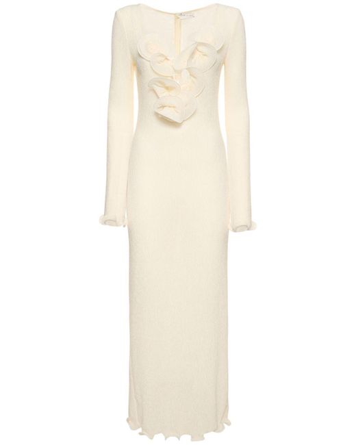 Magda Butrym Natural Shirred Flower Décolleté Midi Dress