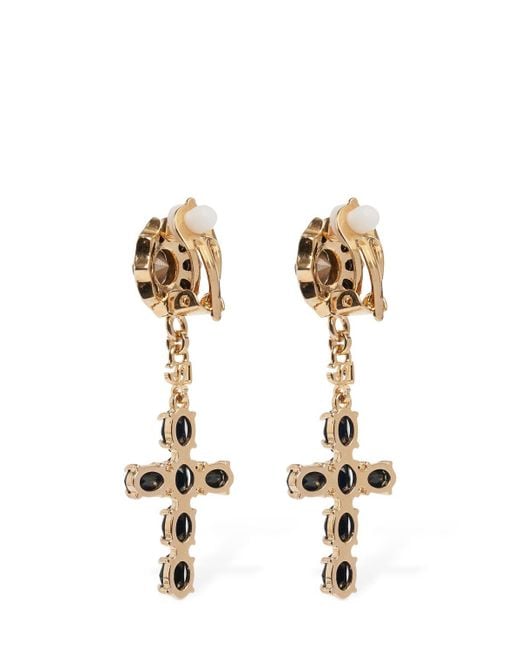 Dolce & Gabbana Black Plated Cross Pendant Earrings