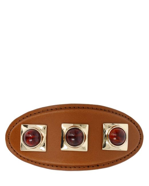 Etro Brown Crown Me Amber & Leather Oval Hair Clip