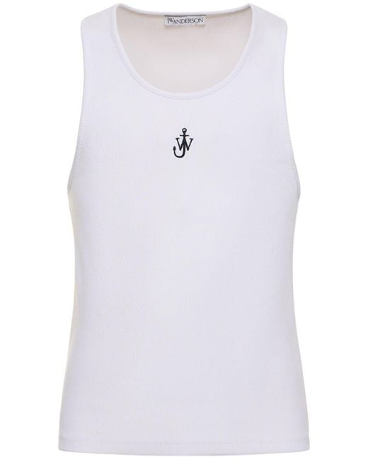 J.W. Anderson Blue Logo Embroidery Stretch Cotton Tank Top for men
