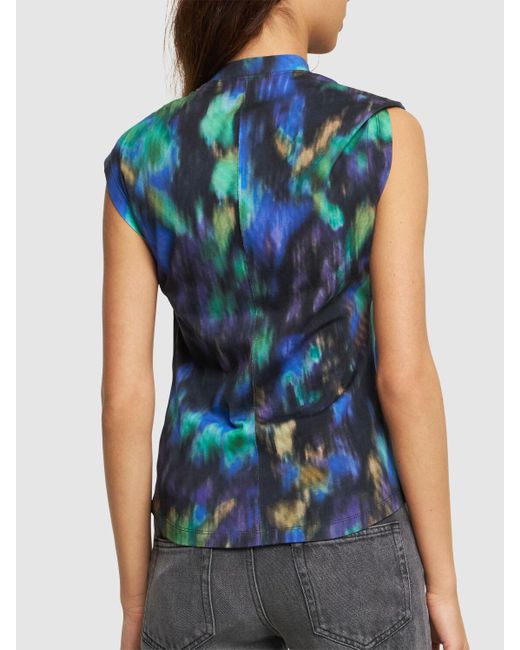 Isabel Marant Blue Nayda Printed Cotton Top W/ Knot