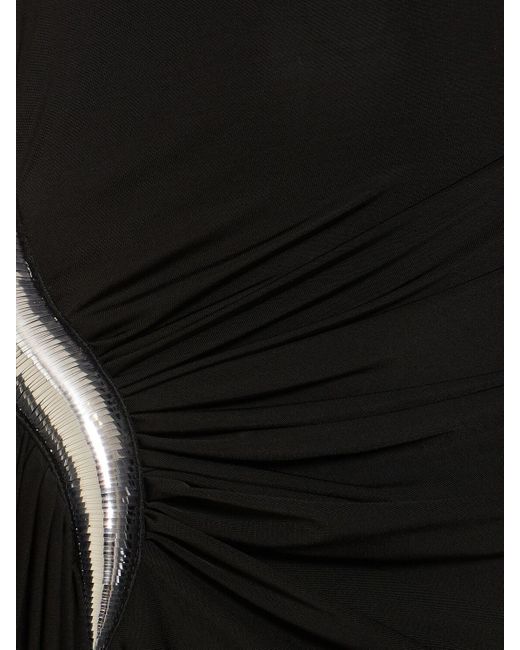 David Koma Black Asymmetric Mockneck Jersey Gown
