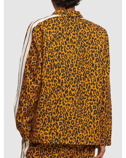 Palm Angels Brown Cheetah Linen Blend Track Shirt for men