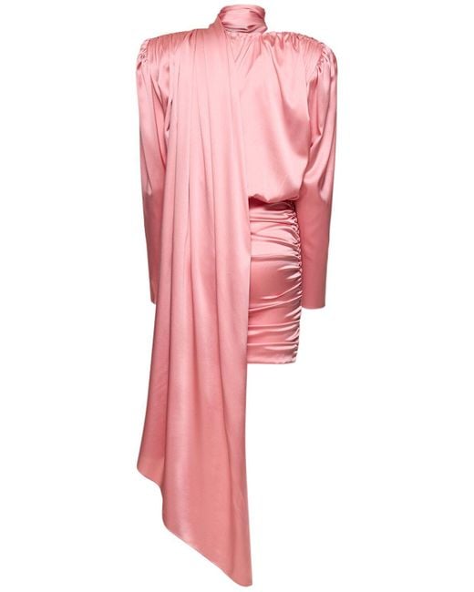 Magda Butrym Pink Silk Satin Draped Mini Dress W/scarf