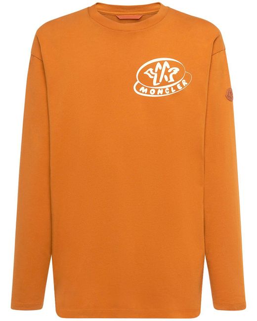 T-shirt in cotone con logo di Moncler in Orange da Uomo