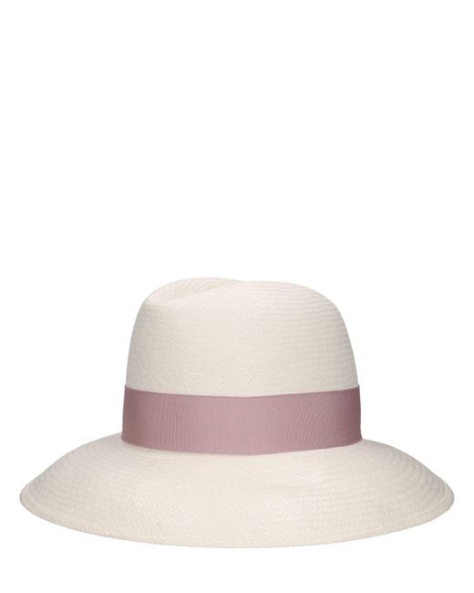 Cappello panama claudette in paglia di Borsalino in Pink