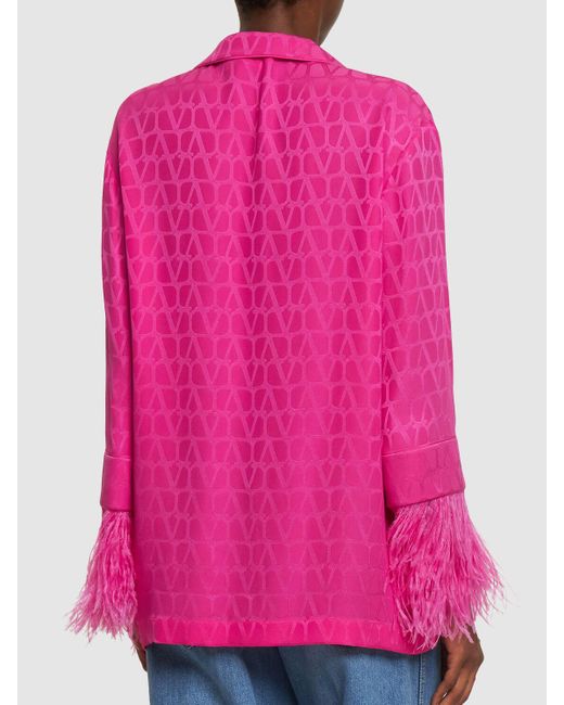 Camisa de seda con plumas Valentino de color Pink