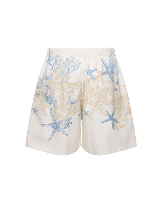 Versace White Coral Print Cotton Shorts for men