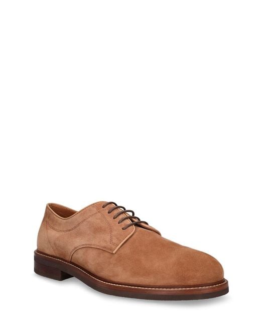 Brunello Cucinelli Brown Leather Derby Lace-Up Shoes for men