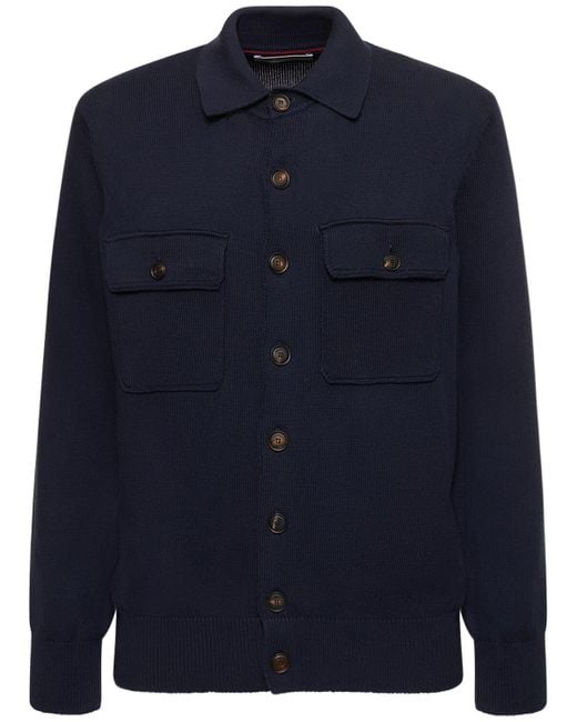 Brunello Cucinelli Blue Cotton Overshirt Cardigan for men