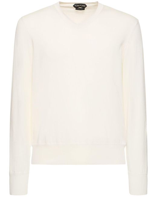 Tom Ford White Superfine Cotton V Neck Sweater for men
