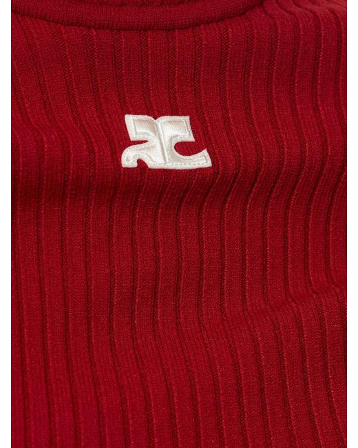 Courreges Red Knit Viscose Blend Logo Top