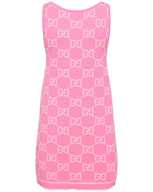 Gucci Pink Kleid Aus Gg-baumwolljacquard