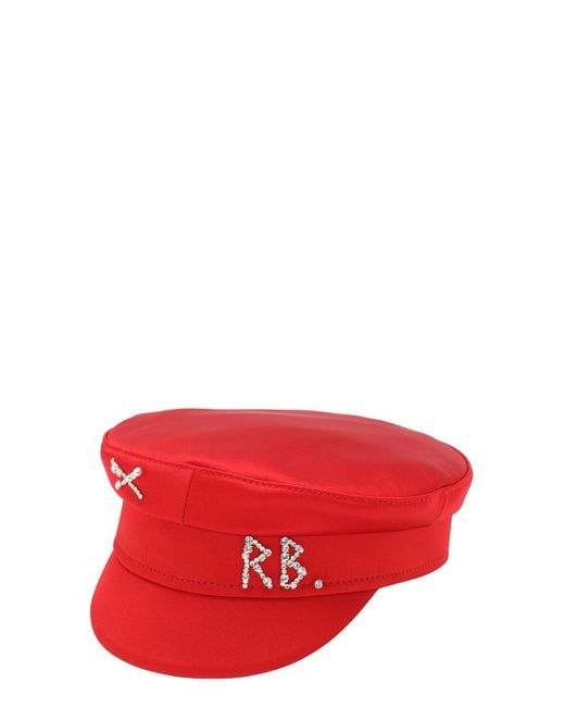 Ruslan Baginskiy Red Satin Baker Boy Hat W/crystals