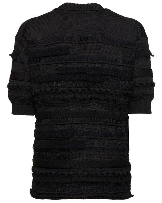 Polo manches courtes en maille de jersey ajouré Yohji Yamamoto en coloris Black