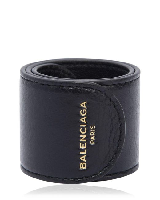 Balenciaga Black Cycle Leather Slap Bracelet for men