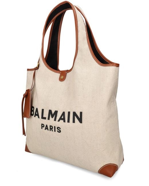 Balmain Natural B-army Canvas Logo Tote Bag