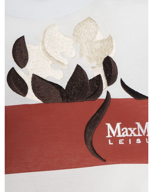 Max Mara White Obliqua Printed & Embroidered T-shirt