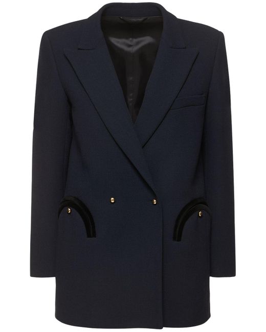 Blazé Milano Blue Resolute Everyday Double-breasted Velvet-trimmed Wool-crepe Blazer
