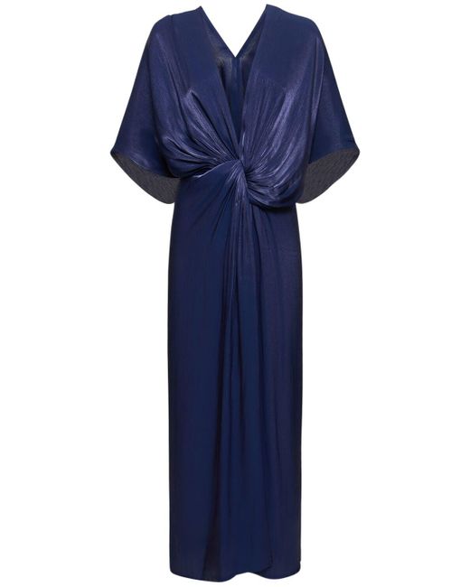 Costarellos Blue Roanna Lurex Georgette Knot Midi Dress