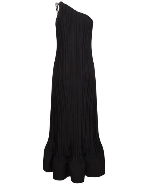 Lanvin Black Pleated Viscose Flared Long Dress