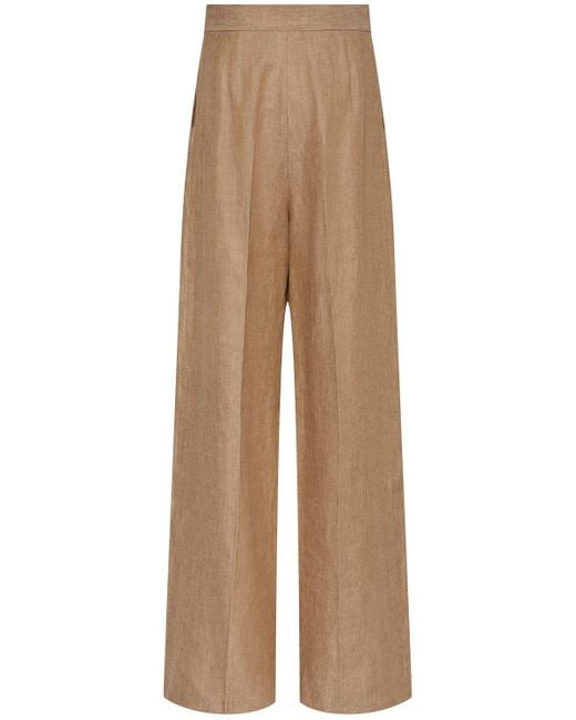 Mujer Pantalones Anchos De Lino Max Mara de color Natural