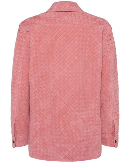 Bottega Veneta Pink Intrecciato Suede Leather Shirt for men
