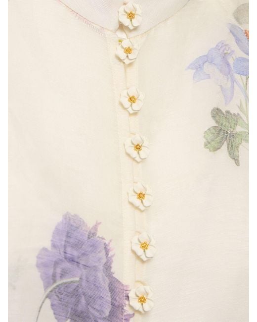 Zimmermann Natural Natura Flowers Printed Silk Linen Blouse