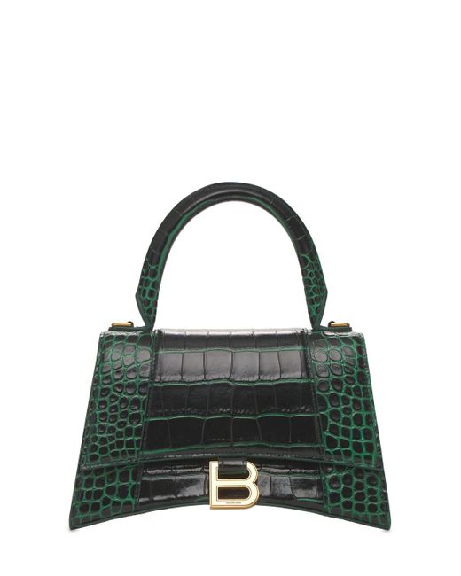 Balenciaga Green Hourglass Croc Embossed Leather Bag