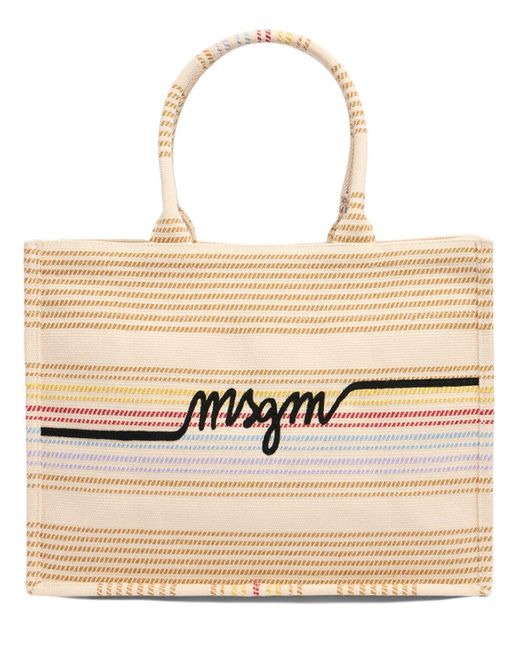 MSGM Natural Medium Canvas Tote Bag