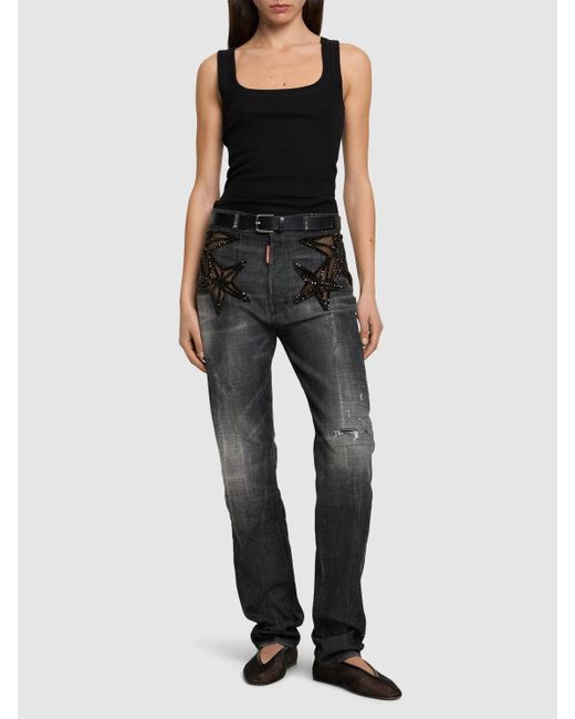DSquared² Gray 642 Embellished Stars High Rise Jeans
