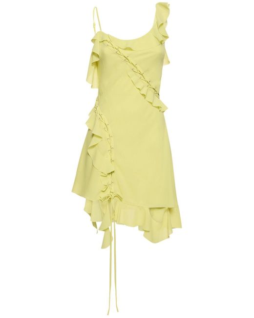 Vestido corto de satén con volantes Acne de color Yellow
