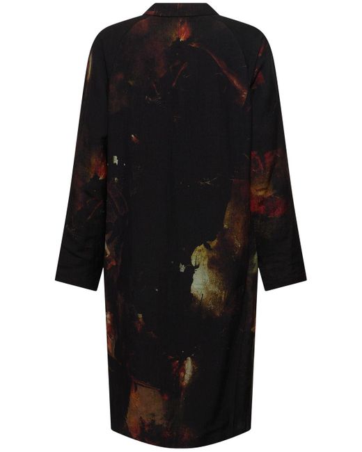 Yohji Yamamoto Black I-designed Printed Linen Blend Long Coat for men
