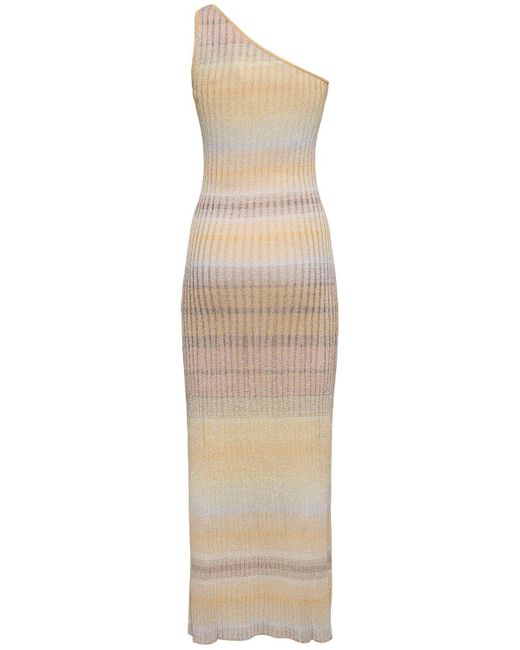 Missoni Natural Rib Knit Lurex One Shoulder Long Dress