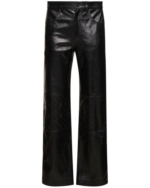 MARINE SERRE Black Embossed Leather Wide Pants for men