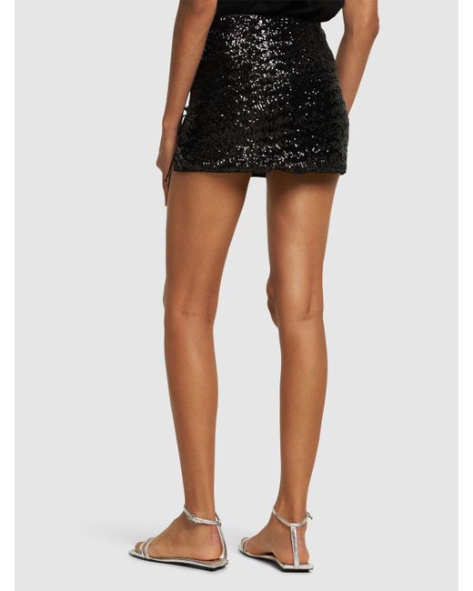 Oseree Black Paillettes Sequined Slit Mini Skirt