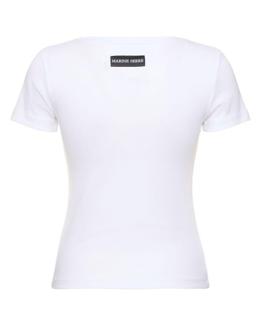 T-shirt en maille nervurée à logo brodé MARINE SERRE en coloris White